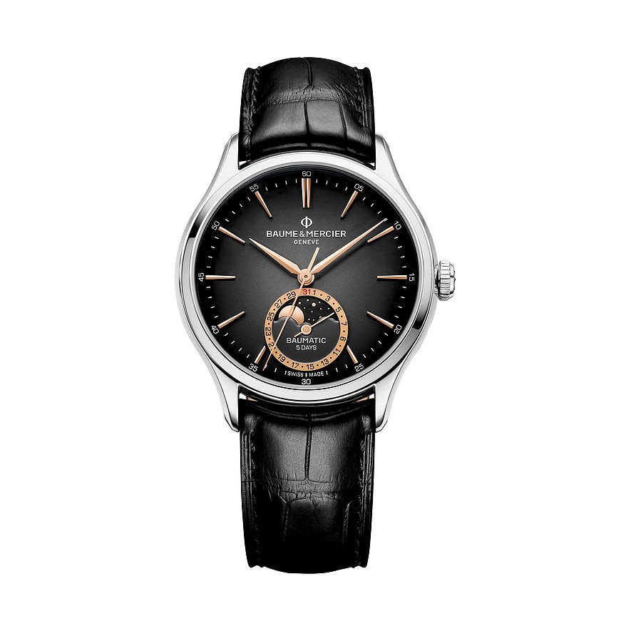 Baume & Mercier Herrenuhr Clifton M0A10758, Herren, Edelstahl, Armband: Alligator, Automatik, analog