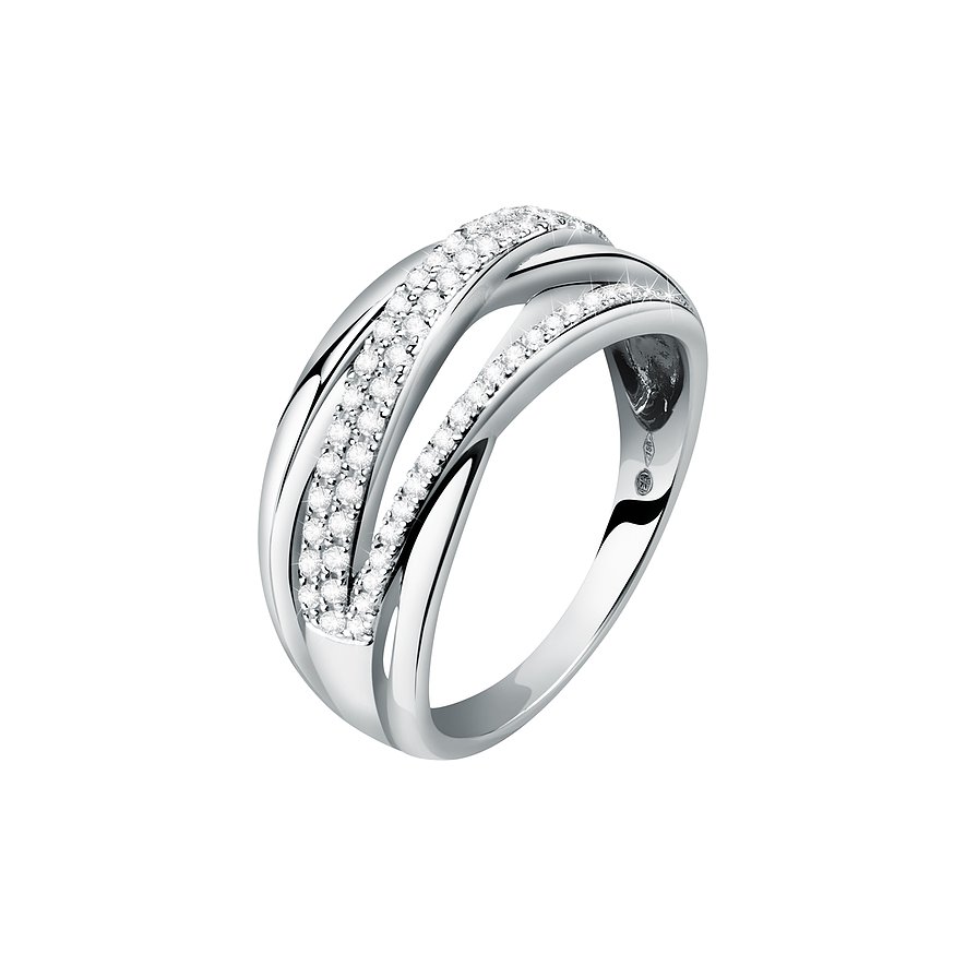 CHRIST ring van 750 witgoud met diamanten en een golvend design.