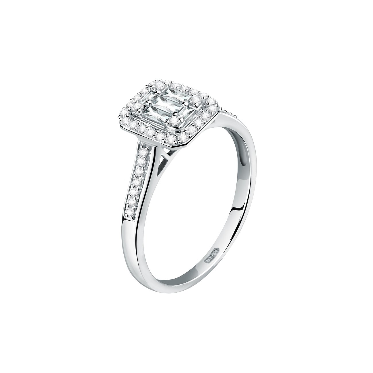 CHRIST Ring aus 750 Weißgold mit Diamanten, rechteckiger Fassung.