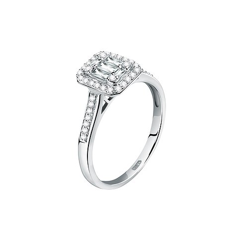 CHRIST Ring aus 750 Weißgold mit Diamanten im Baguetteschliff.