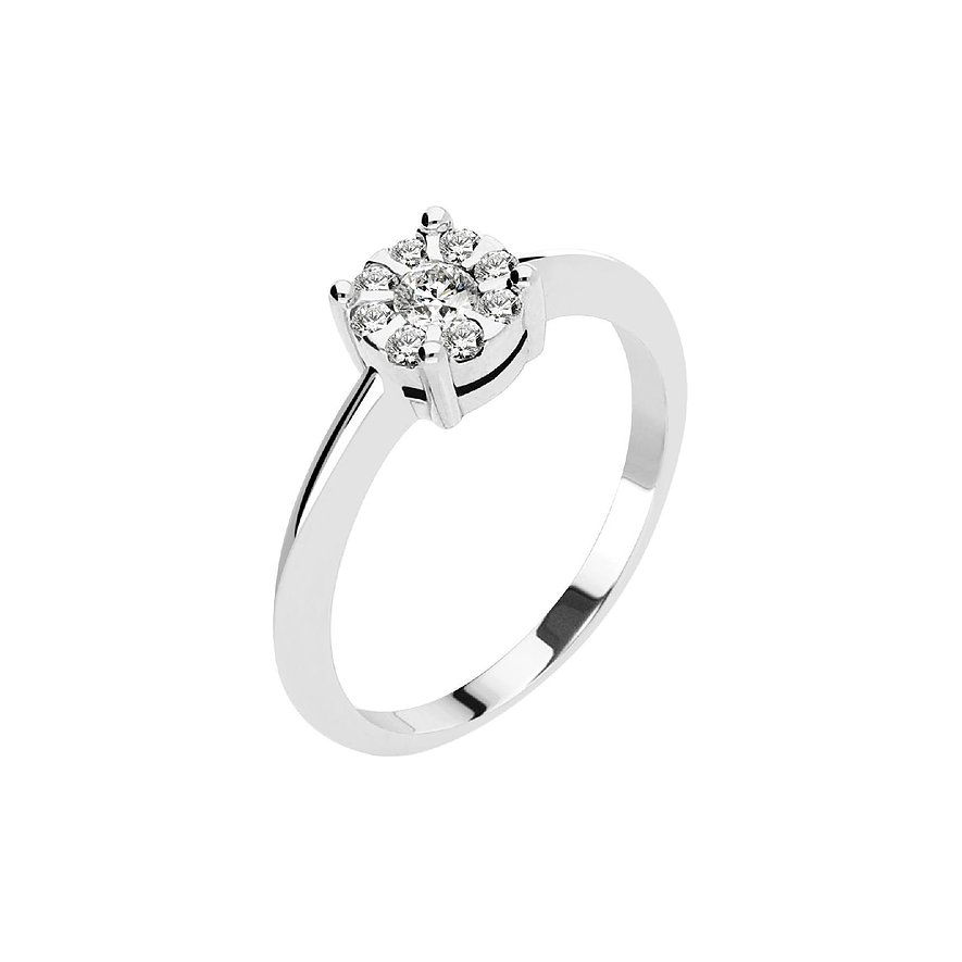CHRIST Ring aus 585 Weißgold mit Diamanten und Blumenform.