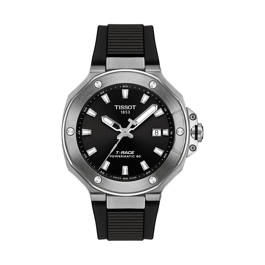 Tissot Herrenuhr T-Race Powermatic 80 T1418071705100, Herren, Edelstahl, Armband: Silikon, Automatik, analog
