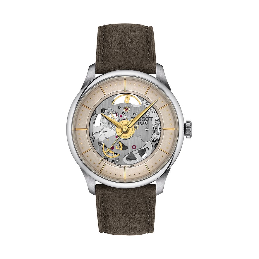 Tissot Unisexuhr Chemin des Tourelles T1398361626100, Unisex, Edelstahl, Armband: Leder, Automatik, analog