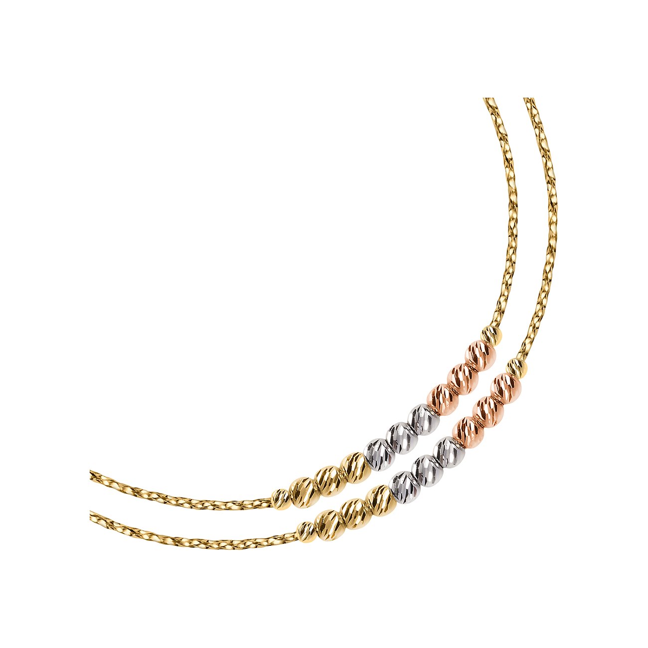 CHRIST armband van 585 geel-, wit- en roségoud met facetgeslepen balletjes.
