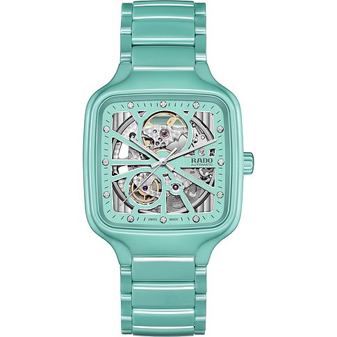 Rado Unisexuhr mit Keramikgehäuse und Diamanten, skelettiert.