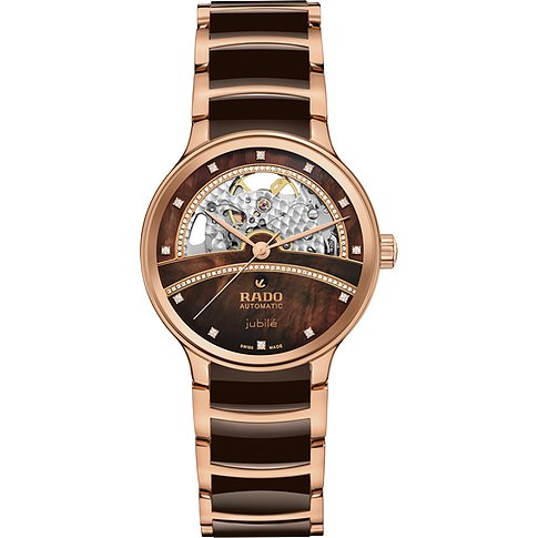 Rado Damenuhr mit Edelstahlgehäuse, Automatikwerk und Diamanten.