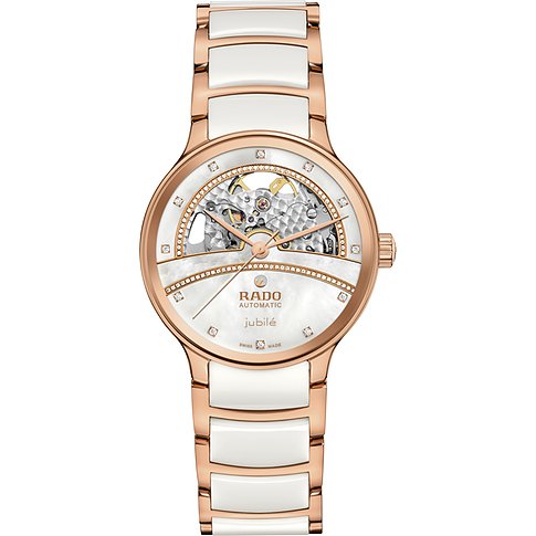 Rado Damenuhr mit Edelstahlgehäuse, Automatikwerk und Diamanten.