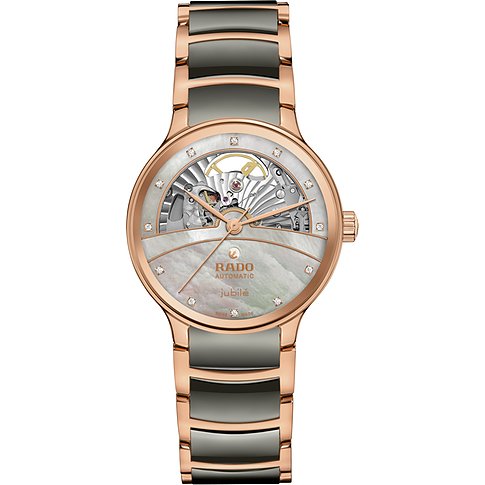 Rado Damenuhr mit Edelstahlgehäuse, Automatikwerk und Diamanten.