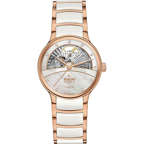 Rado Damenuhr mit Edelstahlgehäuse, Automatikwerk und Diamanten.