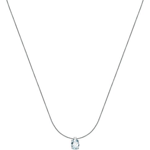 Collier CHRIST en or blanc 585 avec une aigue-marine ovale et une pierre.