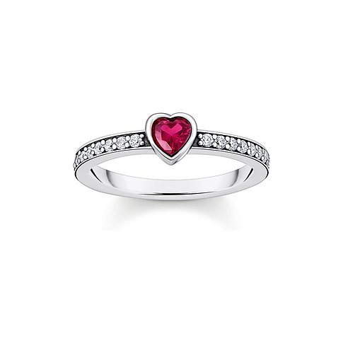 Thomas Sabo Ring aus 925er Silber mit Zirkonia und einem Herz-Farbstein.