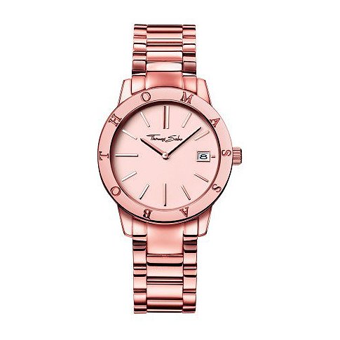 Thomas Sabo Damenuhr mit Edelstahlgehäuse, roségoldfarben, analog, mit Datumsanzeige.
