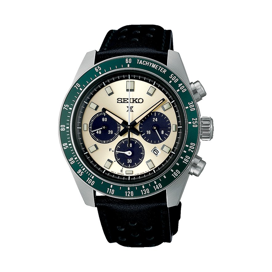 Seiko Chronograph Prospex Speedtimer SSC943P1, Herren, Edelstahl, Armband: Leder, Solar, analog