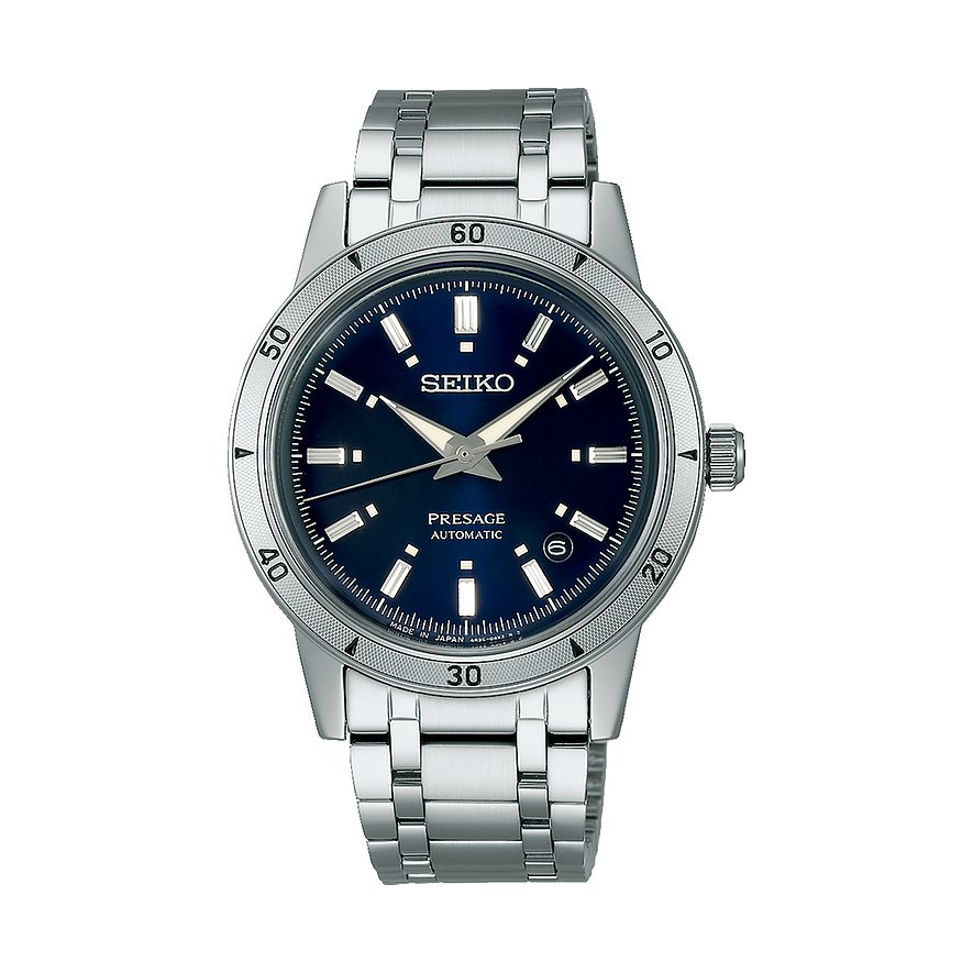 Seiko Herrenuhr Presage Style 60's SRPL07J1, Herren, Edelstahl, Armband: Metall, Automatik, analog
