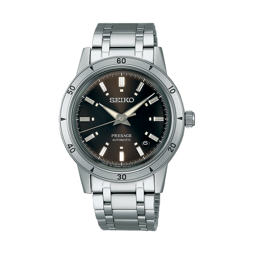 Seiko Herrenuhr Presage Style 60's SRPL09J1, Herren, Edelstahl, Armband: Metall, Automatik, analog