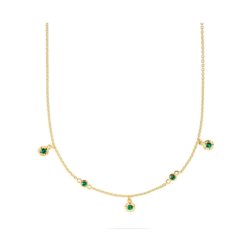 JETTE Kette SUMMER GARDEN, Smaragd, Lab Grown, Damen, 925er Silber, recycelt, gelbgold, Verschluss: Karabiner