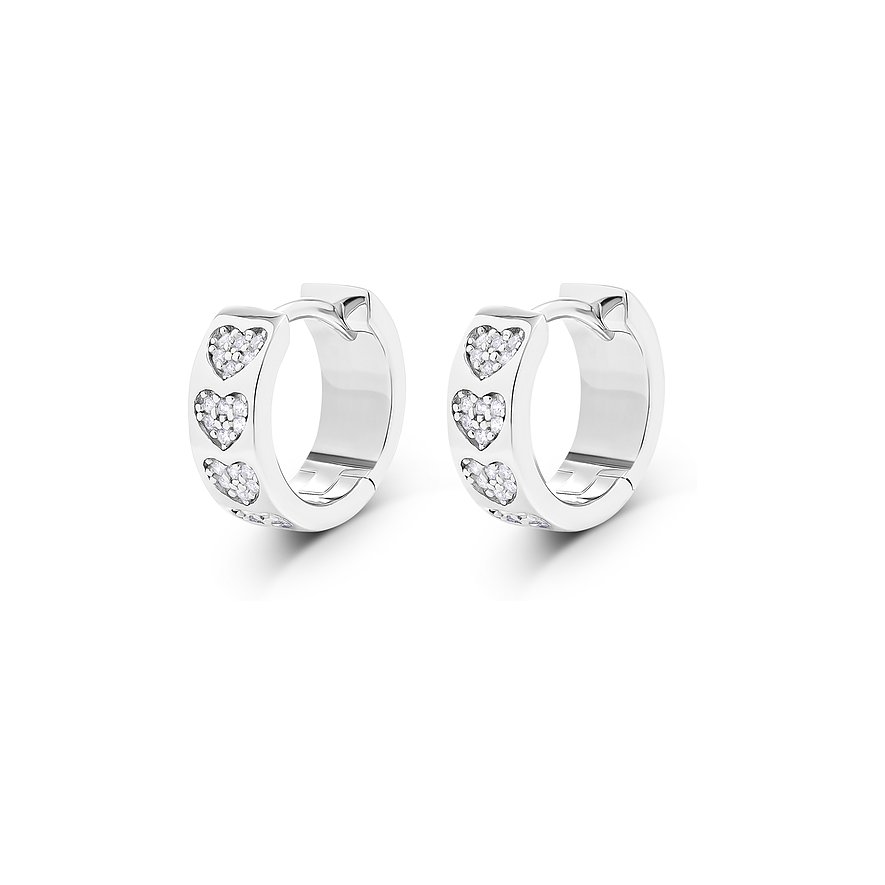 JETTE Creolen TRUE LOVE, Herz, Zirkonia, synthetisch, Damen, 925er Silber, recycelt, silber