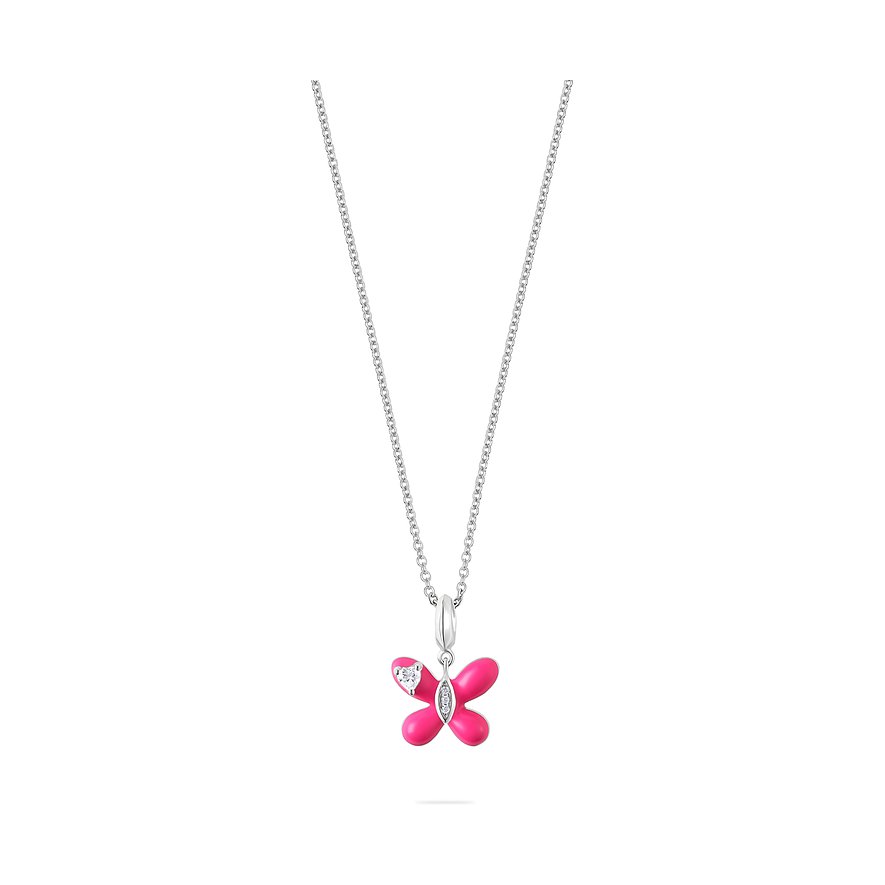 JETTE Kette SUMMER LOVE, Schmetterling, Zirkonia, synthetisch, Damen, 925er Silber, recycelt, Emaille, silber