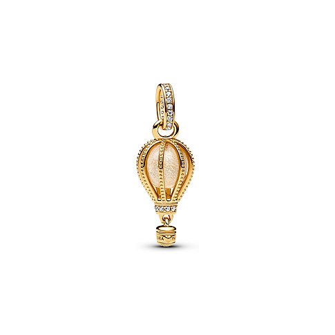 Pandora Anhänger aus gelbgoldfarbenem Metall mit Zirkonia und Glaskugel.