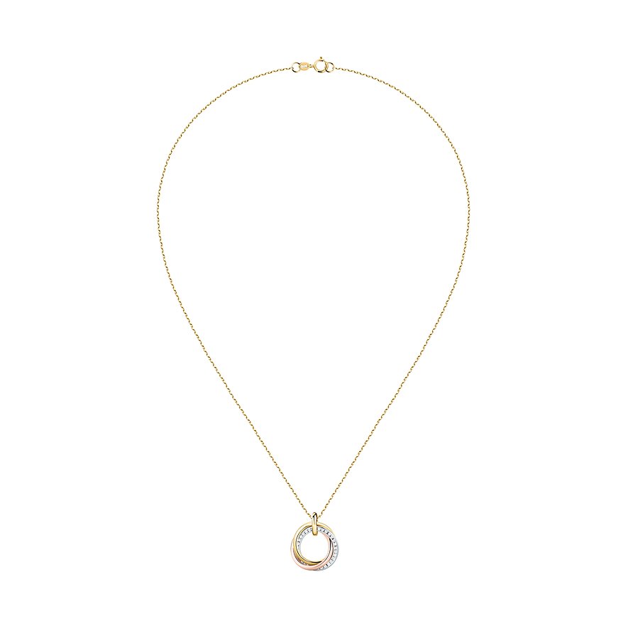 FAVS Halsschmuck aus 375 Gelbgold mit Zirkonia und roséfarbenen Akzenten.