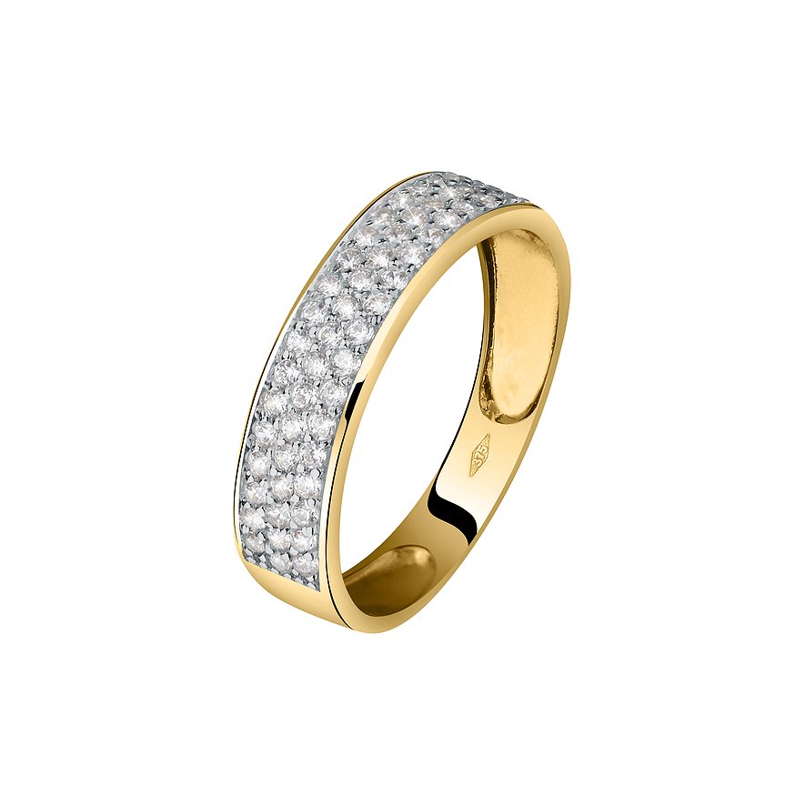FAVS Damenring, Zirkonia, Damen, 375er Gelbgold, gelbgold, Größe: 50
