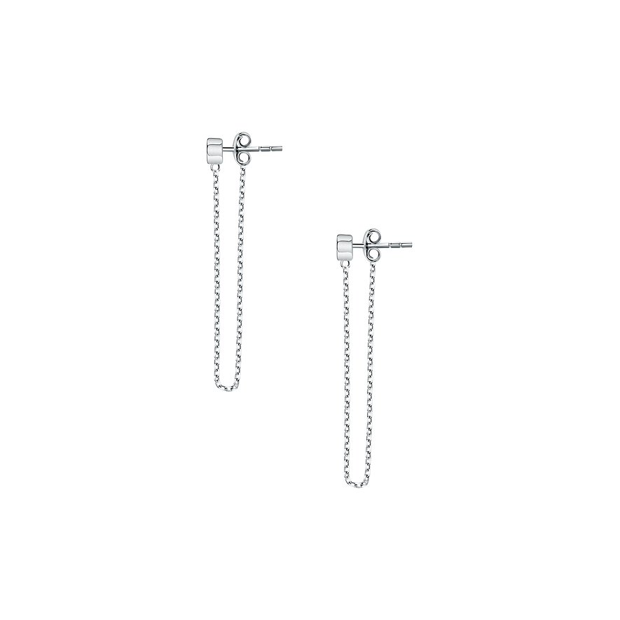 FAVS Ohrschmuck Ohrstecker aus Weißgold 375 mit Zirkonia, die als lange, lose hängende Ketten herabfallen.