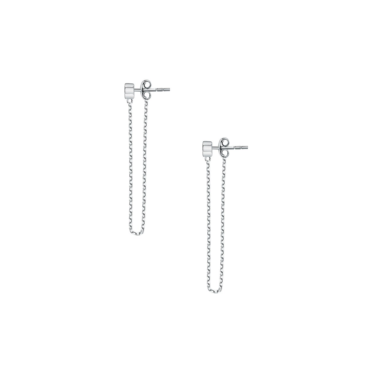 FAVS Ohrschmuck Ohrstecker aus Weißgold 375 mit Zirkonia, die als lange, lose hängende Ketten herabfallen.