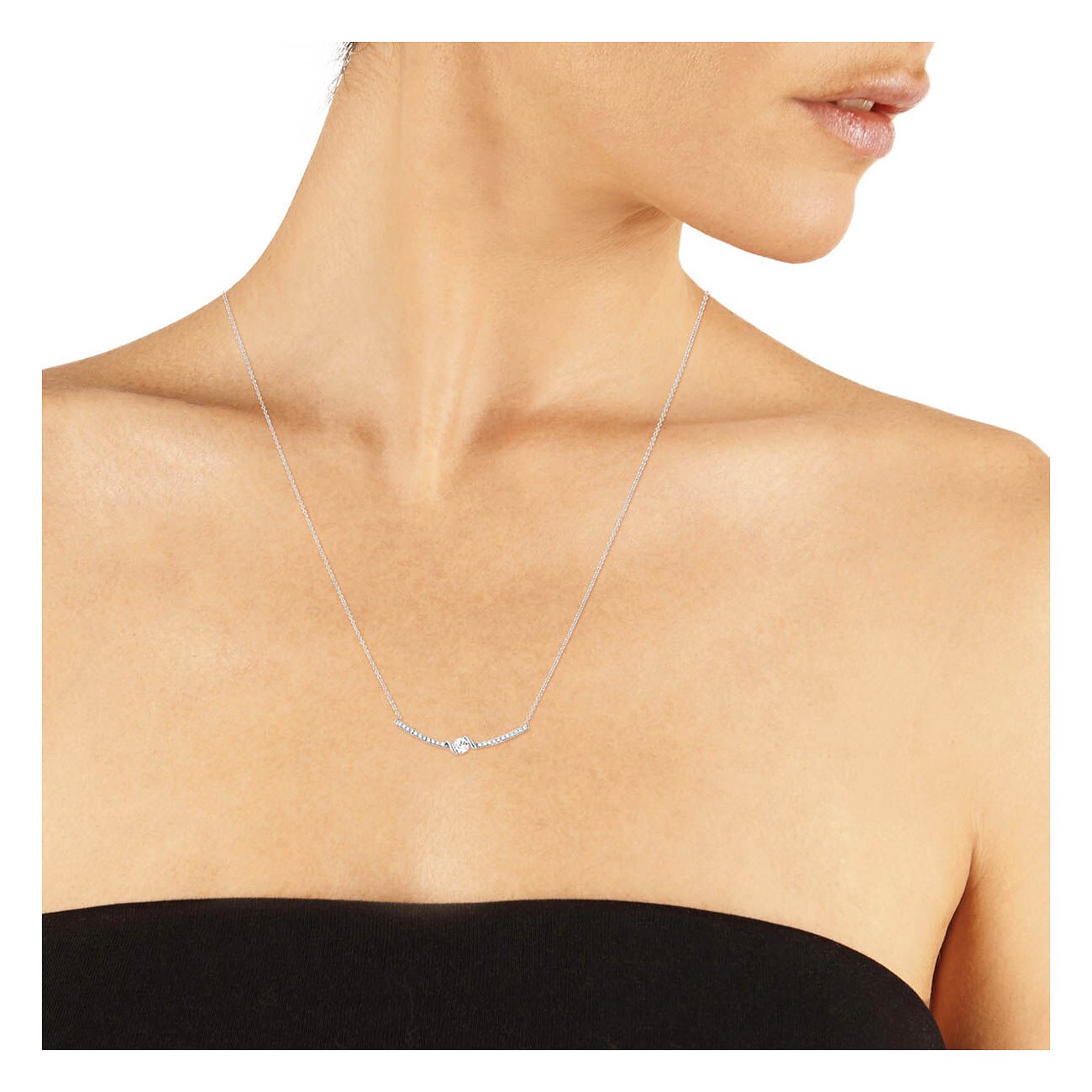 FAVS Halsschmuck aus 375 Weißgold mit Zirkonia und gebogenem Stab.