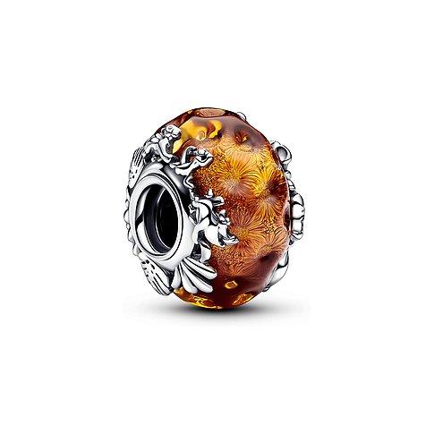 Pandora Anhänger aus 925er Silber mit Glas und Blumenmuster.