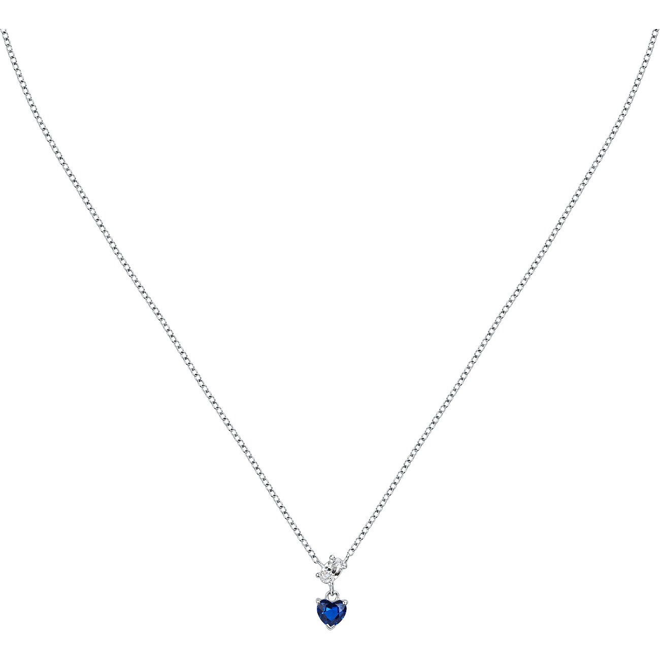FAVS Halskette aus 925er Silber mit blauem Herz-Zirkonia und ovalem Stein.