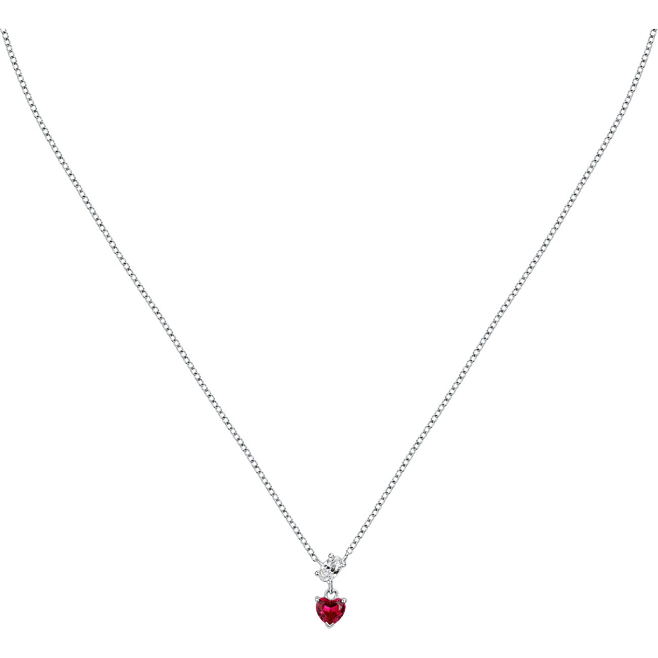 FAVS Halsschmuck aus 925er Silber mit rotem Herz-Zirkonia und weißem Stein.