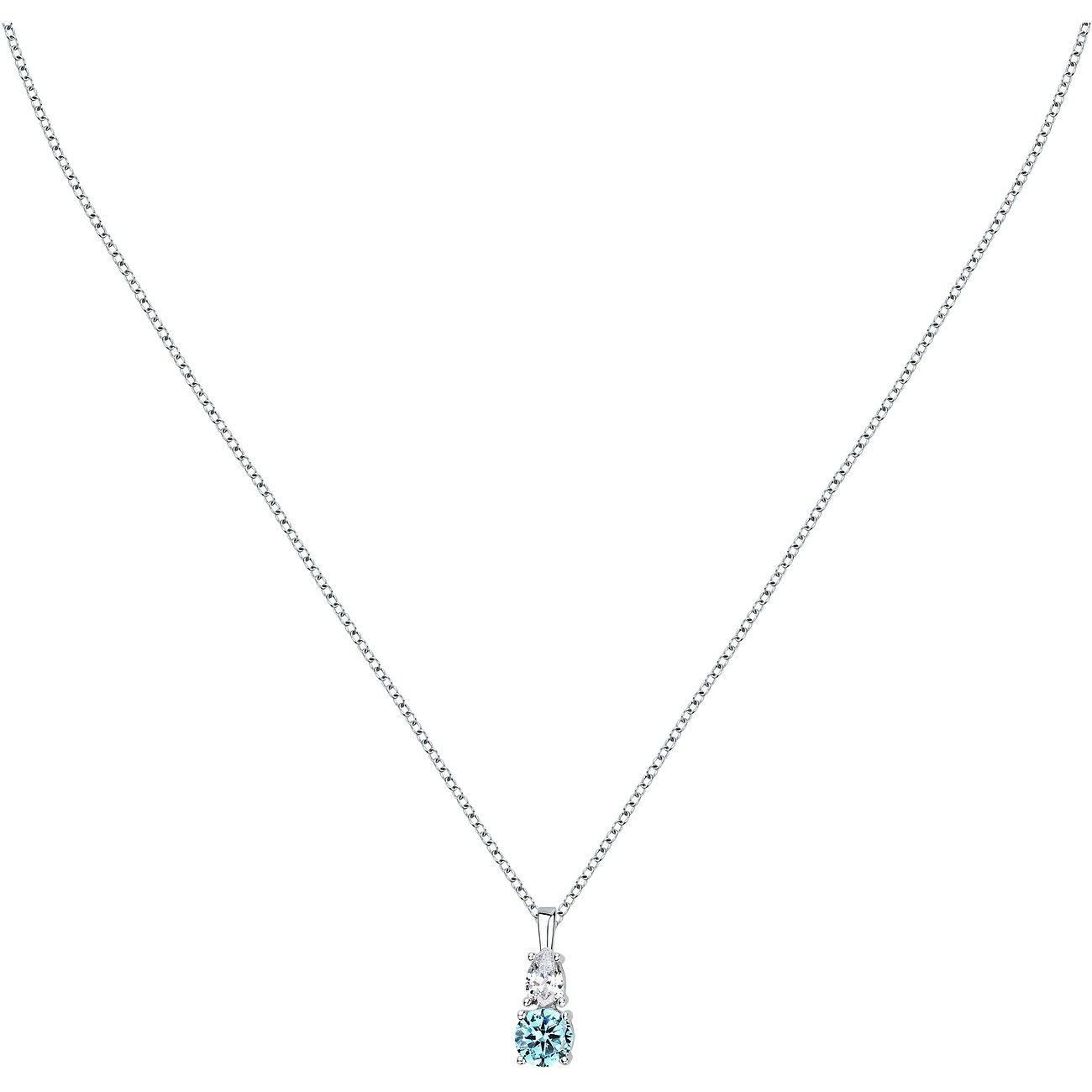 FAVS Halsschmuck aus 925er Silber mit blauem Zirkonia und weißen Steinen.