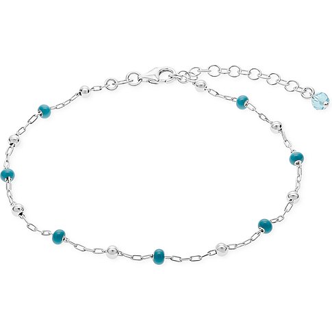 FAVS Fußkette aus 925er Silber mit blauen Perlen und Kugeln.