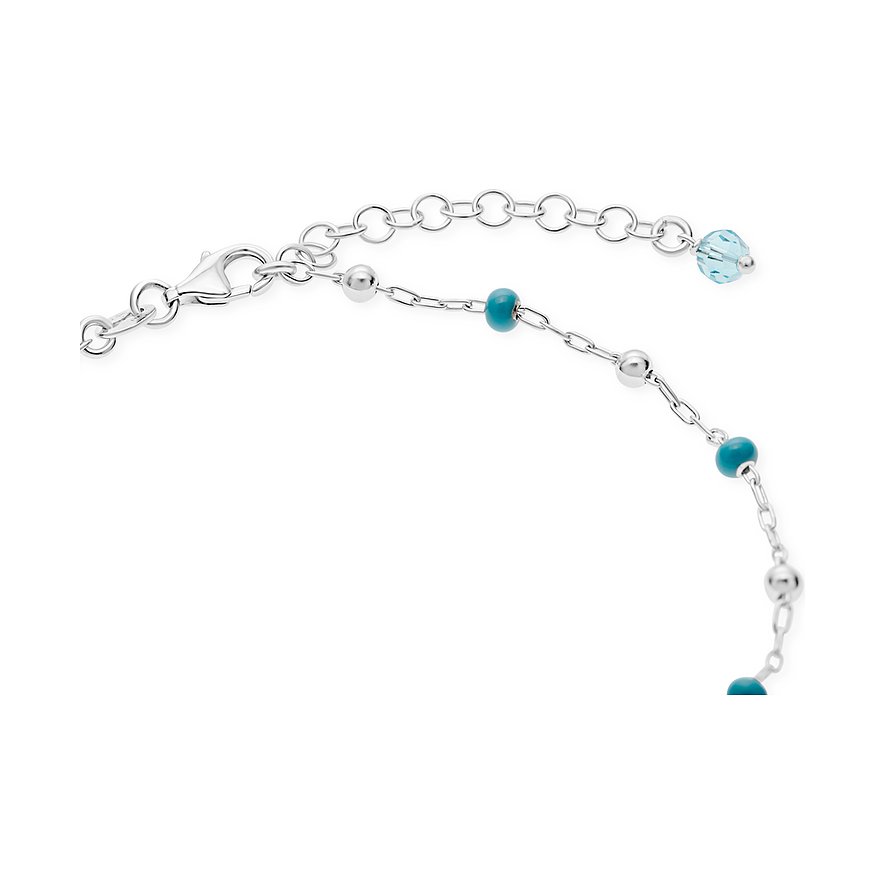 FAVS Fußkette aus 925er Silber mit türkisfarbenen Perlen und Karabinerverschluss.