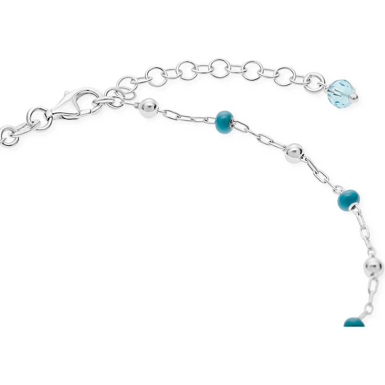 FAVS Fußkette aus 925er Silber mit türkisfarbenen Perlen und Karabinerverschluss.