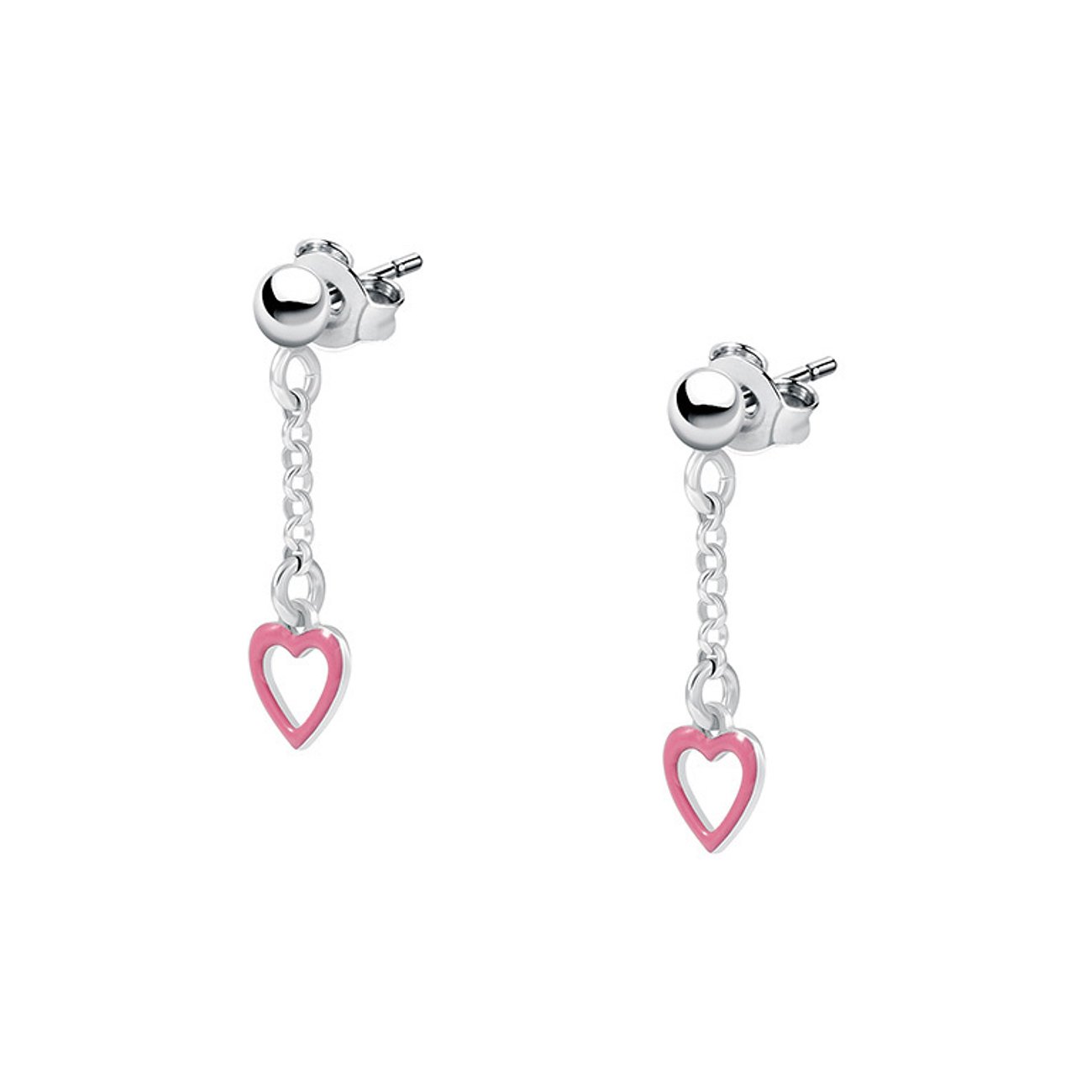 FAVS ørestikker af 925 sterling sølv med lyserøde hjertevedhæng.