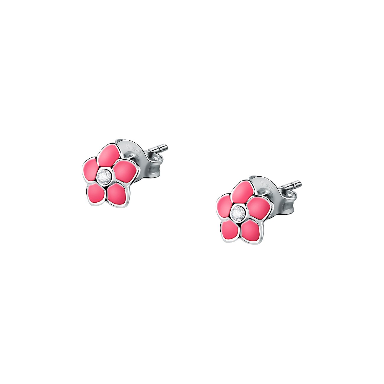 FAVS Ohrstecker aus 925er Silber mit pinker Emaille und Zirkonia.