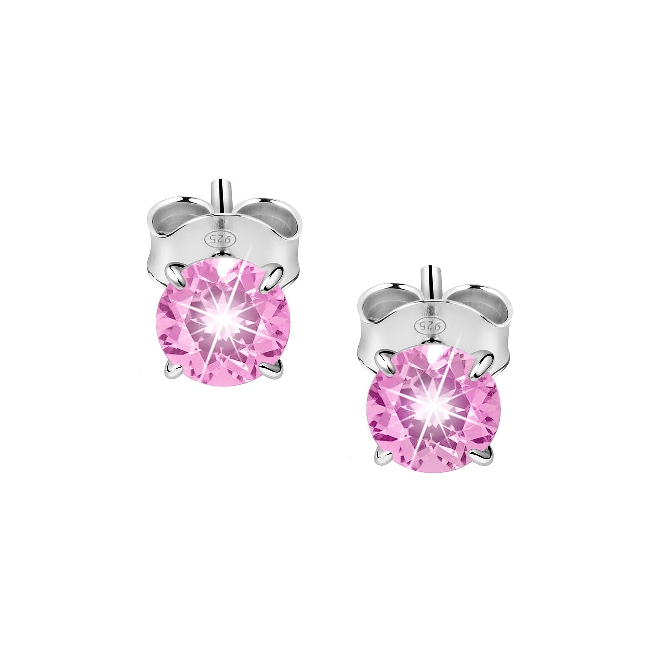 Orecchini a lobo FAVS in argento 925 con zircone rosa.
