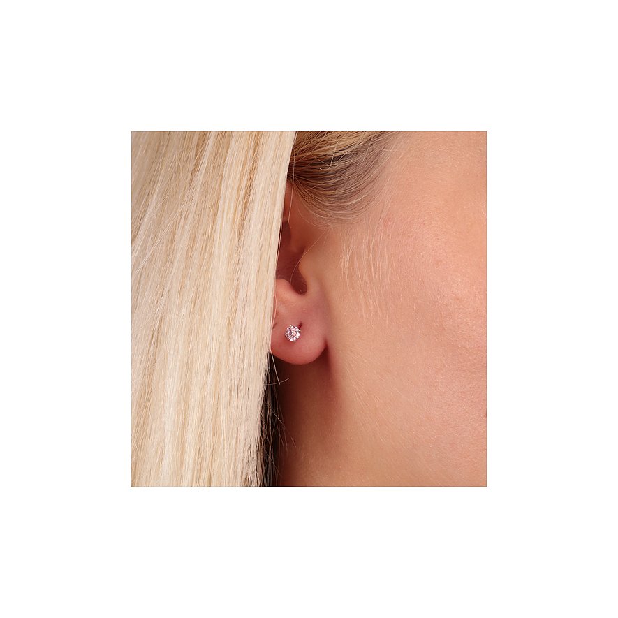 Orecchini a lobo FAVS in argento 925 con zircone rosa.