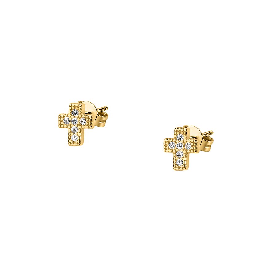 FAVS Ohrstecker, Kreuz, Zirkonia, Damen, 925er Silber, gold
