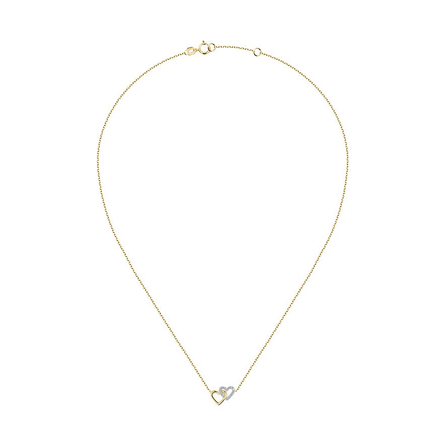 FAVS halskæde i 375 gult og hvidt guld med zirkonia, hjerteform.