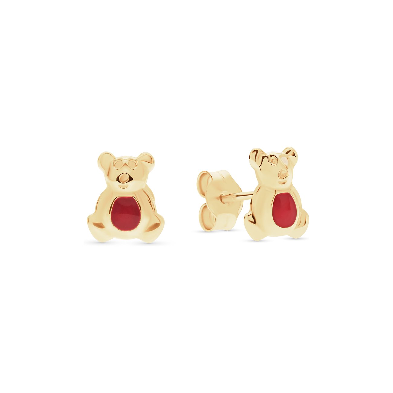 FAVS Little Friends Ohrstecker aus 375 Gelbgold mit rotem Einsatz.