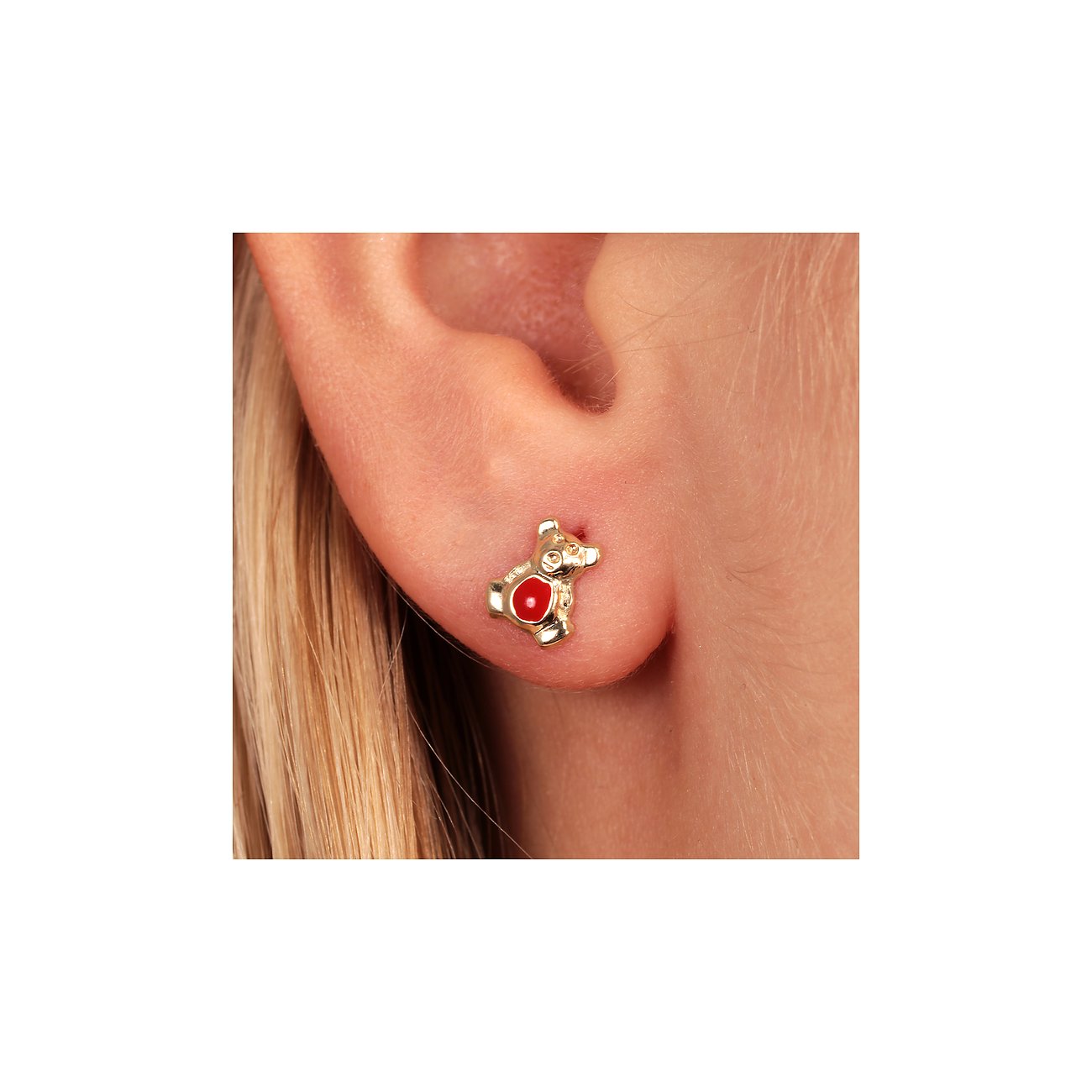 FAVS Little Friends Ohrstecker aus 375 Gelbgold mit rotem Stein.