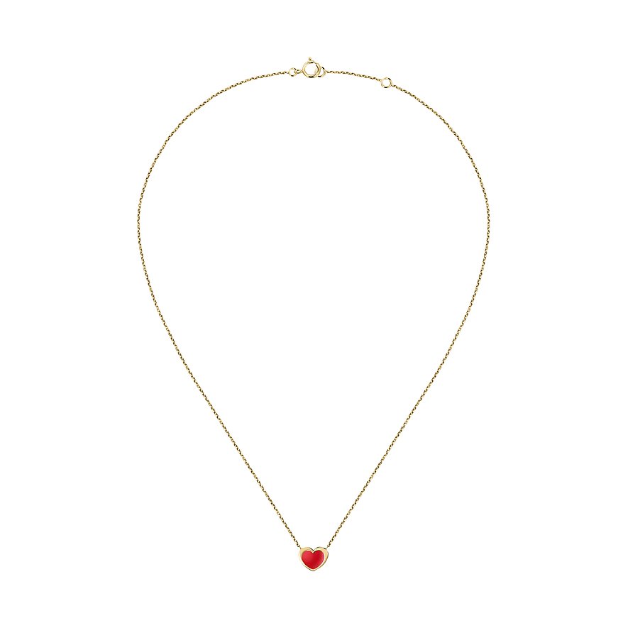 FAVS Little Friends Halskette aus 375 Gelbgold mit rotem Herz-Anhänger.
