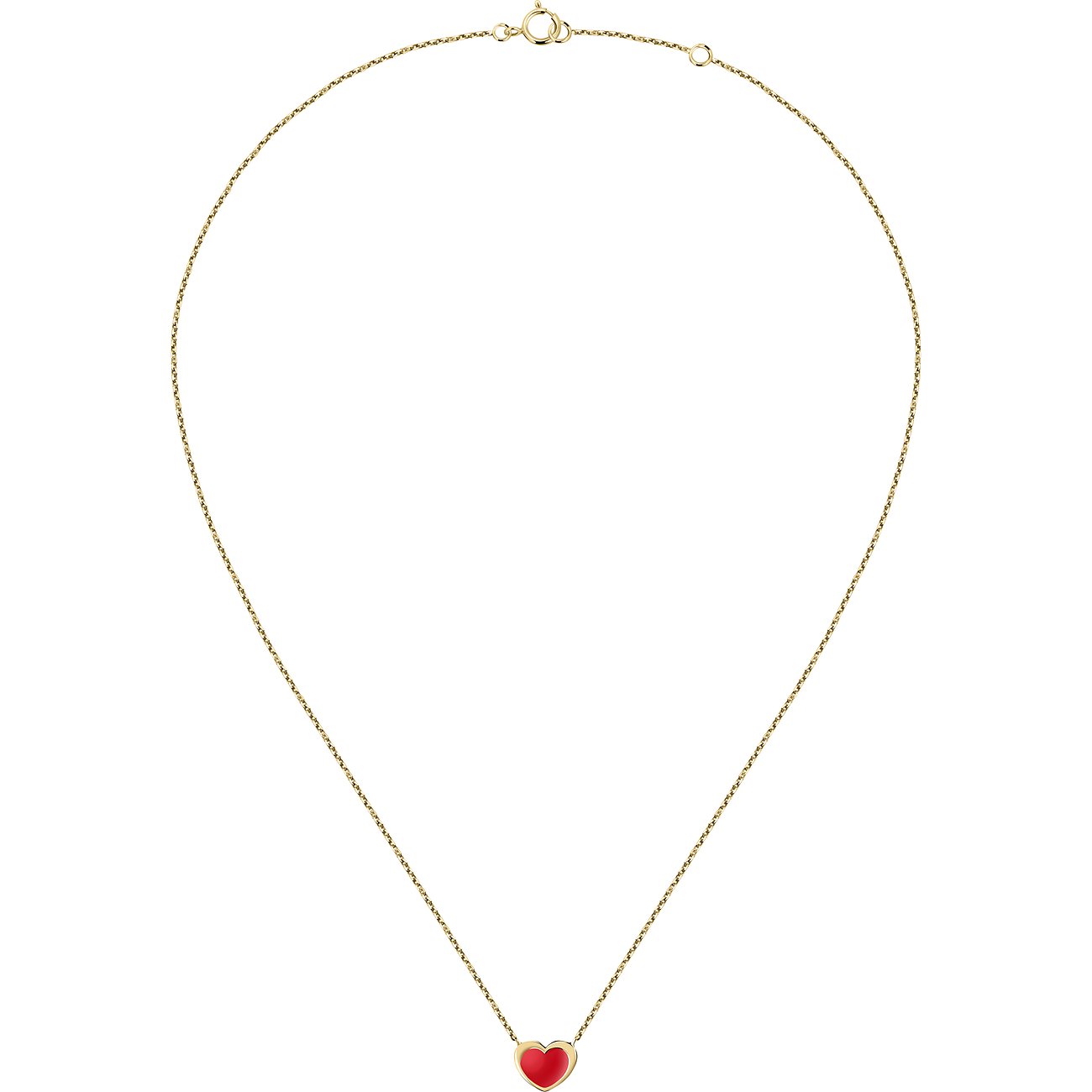 FAVS Little Friends Halskette aus 375 Gelbgold mit rotem Herz-Anhänger.