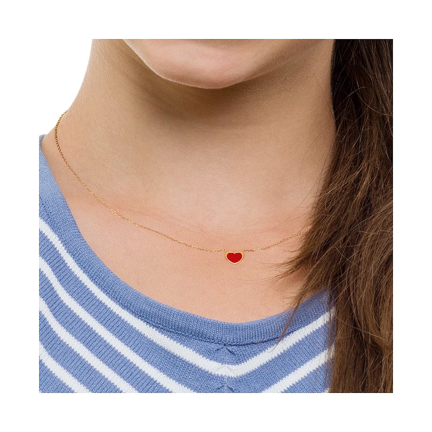 FAVS Little Friends Halsschmuck aus 375 Gelbgold mit rotem Herz-Anhänger.