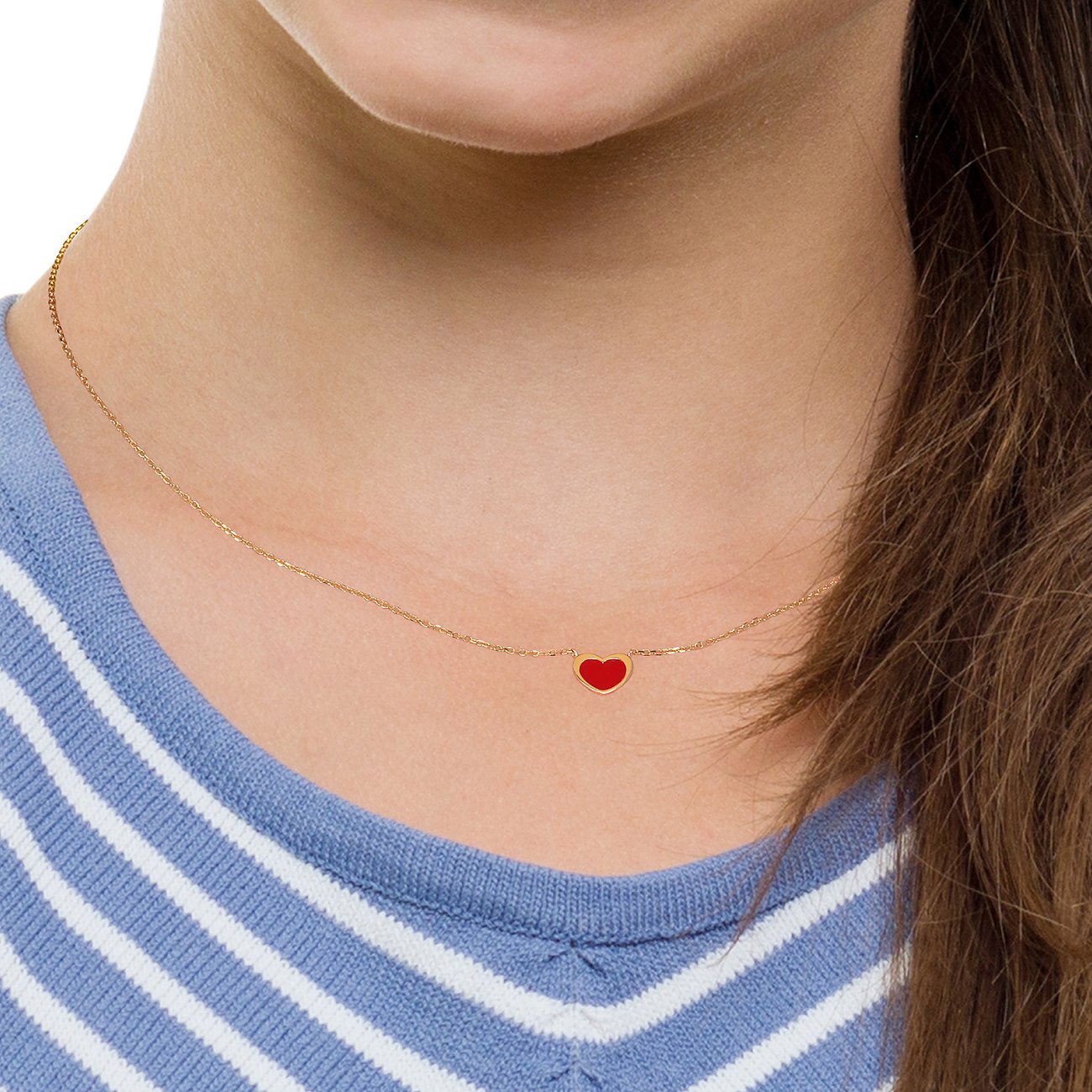 FAVS Little Friends Halsschmuck aus 375 Gelbgold mit rotem Herz-Anhänger.