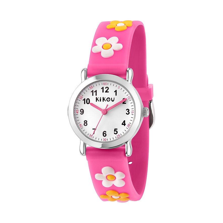 KIKOU Kinderuhr, Mädchen, Jungen, Edelstahl, Armband: Kunststoff, Quarz, analog