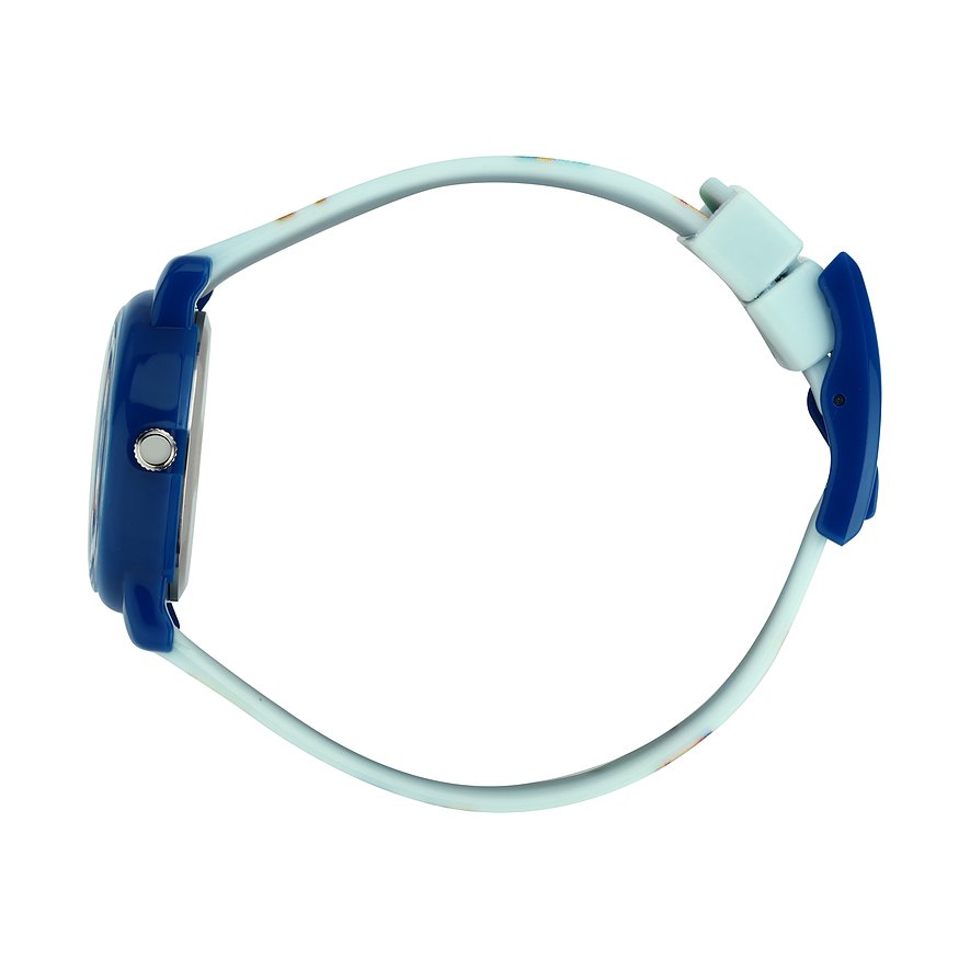 KIKOU Kinderuhr mit blauem Kunststoffgehäuse und hellem Armband.