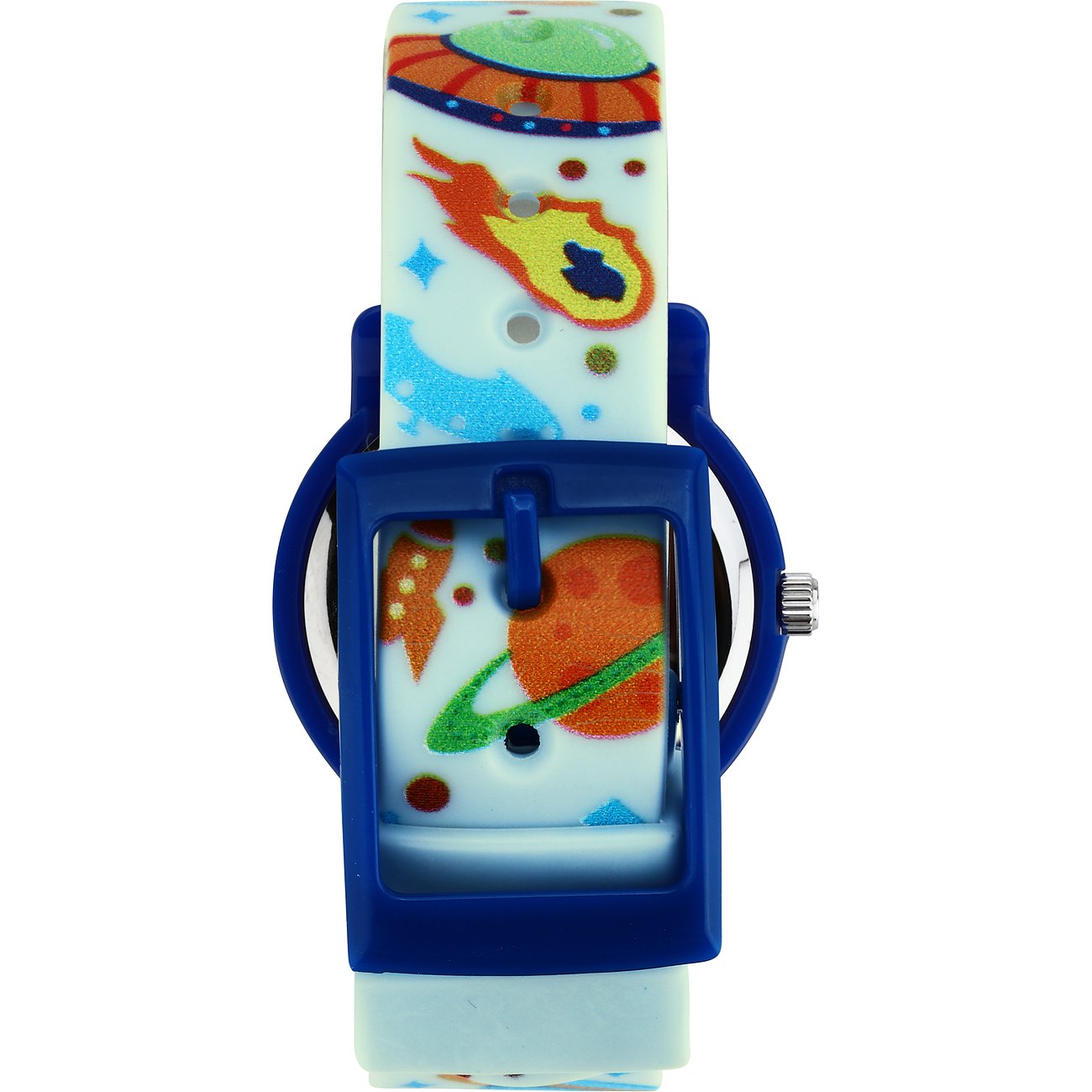 KIKOU Kinderuhr mit Kunststoffgehäuse und Weltraum-Motiv.